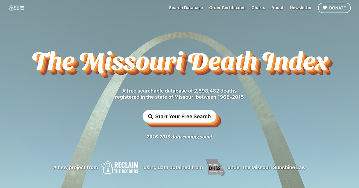 The Missouri Death Index // Free searchable database of 3,081,382